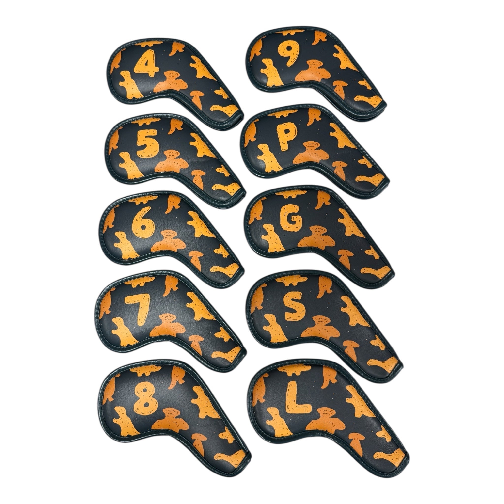 Dino Nugget Iron Covers Set | Magnetic Closure | 10 - Piece Iron Headcover Set (4–9, P, G, S, L) | Premium PU Leather - Black Girl Golf