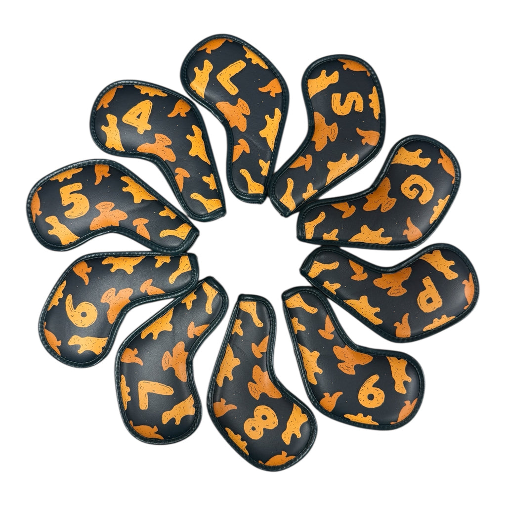 Dino Nugget Iron Covers Set | Magnetic Closure | 10 - Piece Iron Headcover Set (4–9, P, G, S, L) | Premium PU Leather - Black Girl Golf