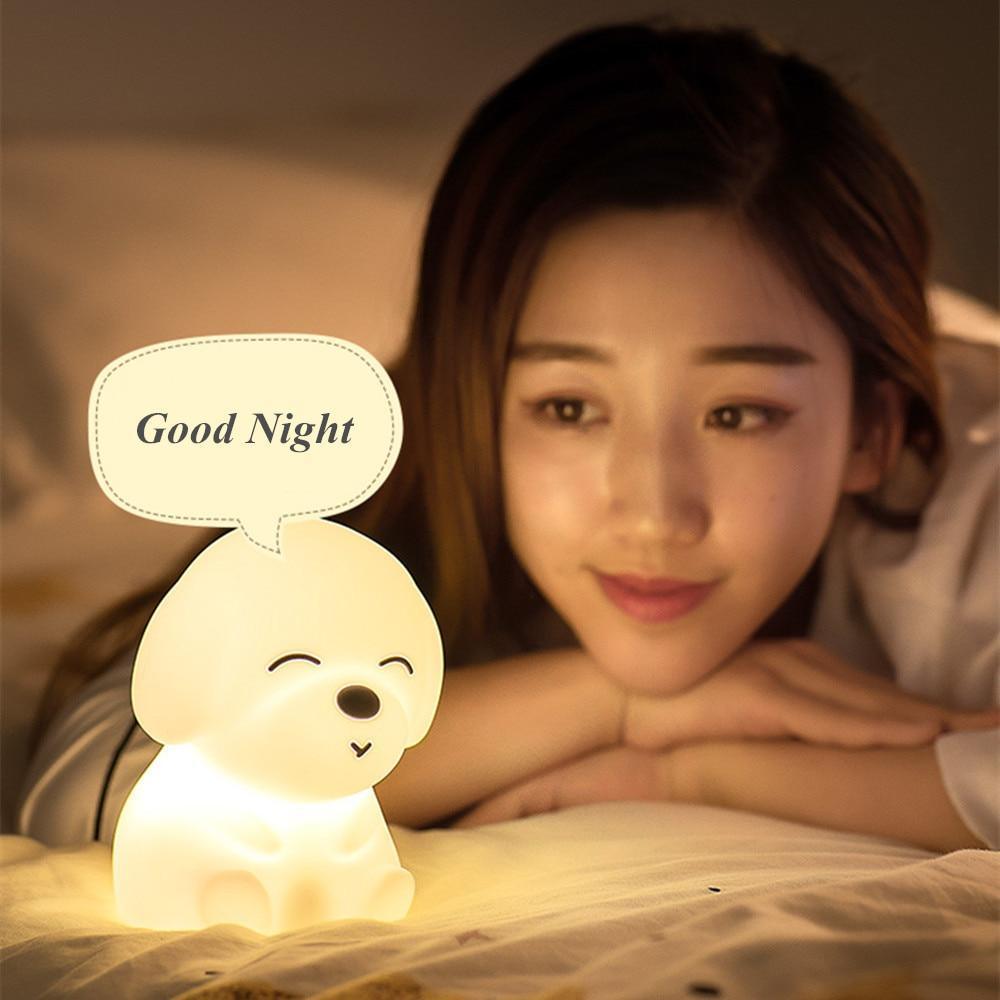 Dog LED Night Light Touch Sensor Remote Control Colors USB Rechargeable Silicone Puppy Lamp For Children Kids Baby Perfect Gift - Black Girl Golf