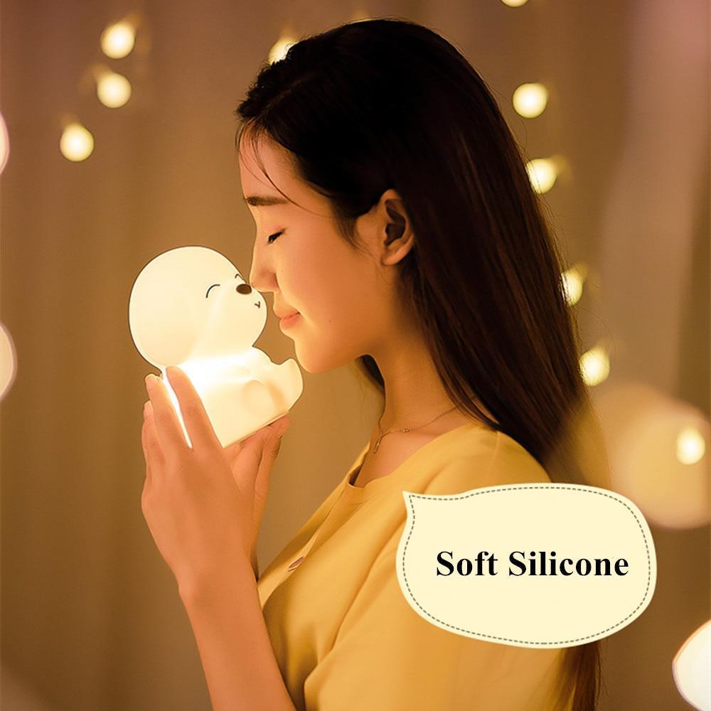 Dog LED Night Light Touch Sensor Remote Control Colors USB Rechargeable Silicone Puppy Lamp For Children Kids Baby Perfect Gift - Black Girl Golf