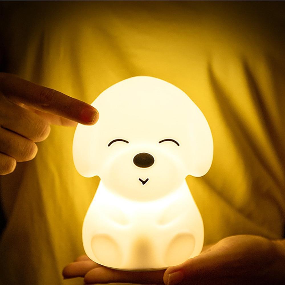 Dog LED Night Light Touch Sensor Remote Control Colors USB Rechargeable Silicone Puppy Lamp For Children Kids Baby Perfect Gift - Black Girl Golf