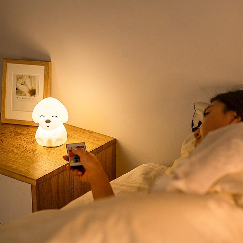 Dog LED Night Light Touch Sensor Remote Control Colors USB Rechargeable Silicone Puppy Lamp For Children Kids Baby Perfect Gift - Black Girl Golf