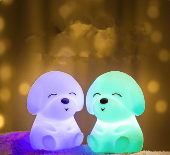 Dog LED Night Light Touch Sensor Remote Control Colors USB Rechargeable Silicone Puppy Lamp For Children Kids Baby Perfect Gift - Black Girl Golf