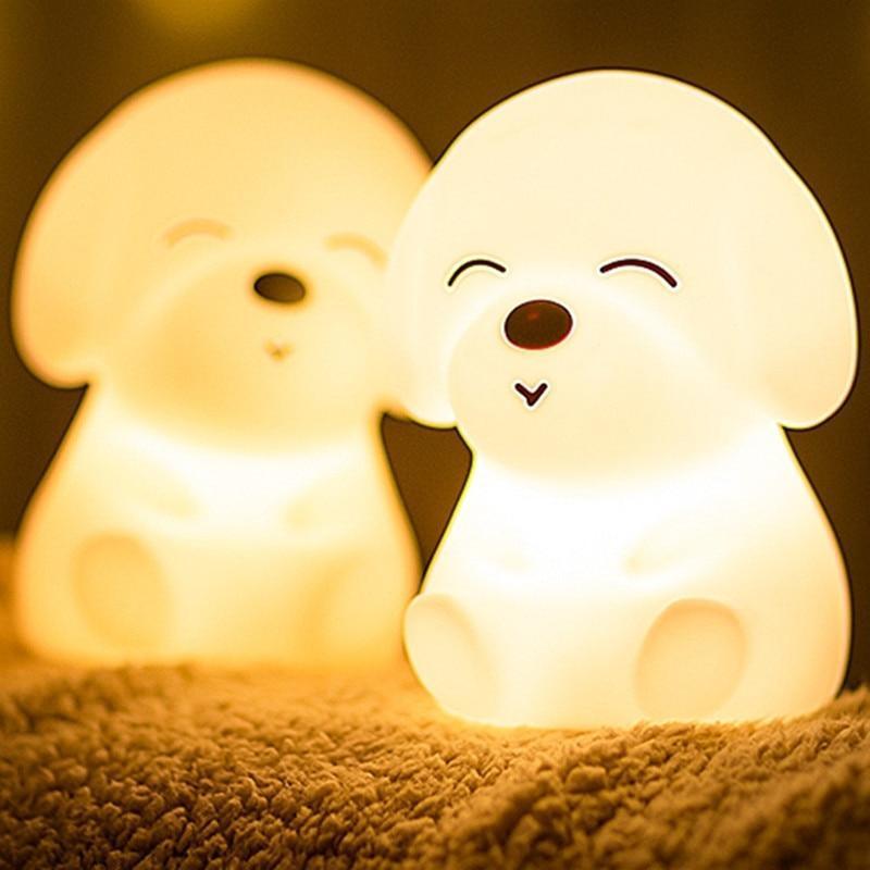 Dog LED Night Light Touch Sensor Remote Control Colors USB Rechargeable Silicone Puppy Lamp For Children Kids Baby Perfect Gift - Black Girl Golf