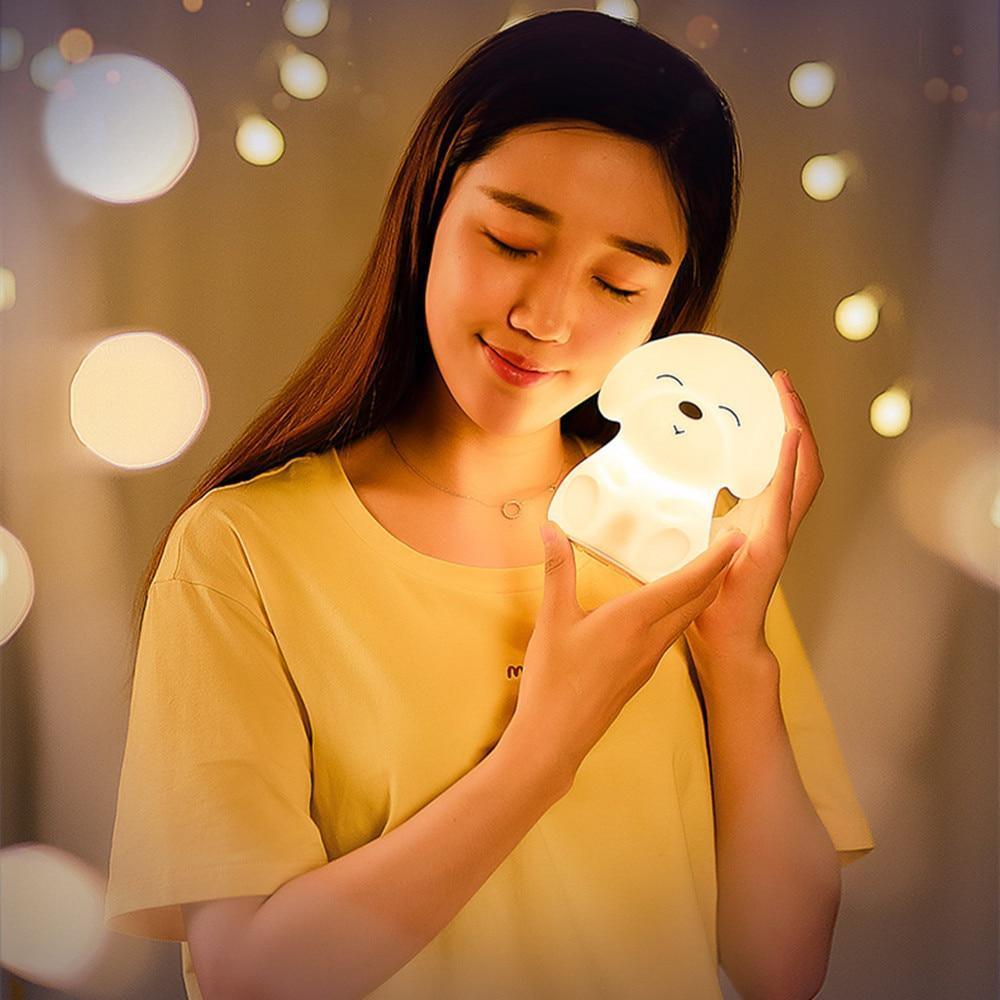 Dog LED Night Light Touch Sensor Remote Control Colors USB Rechargeable Silicone Puppy Lamp For Children Kids Baby Perfect Gift - Black Girl Golf
