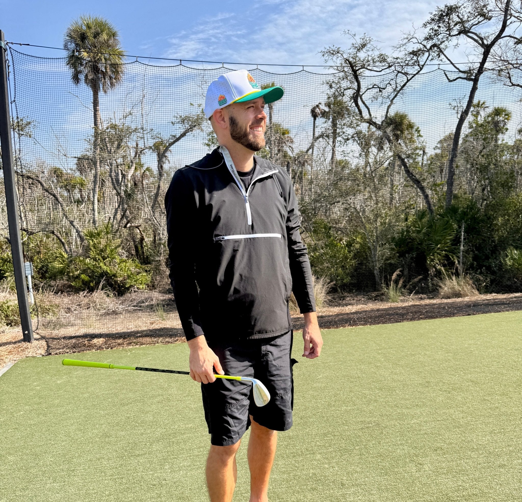 Dumpster Fire Golf Hat | Snapback Cap | Built - in Magnetic Ball Marker Holder + Marker Included | Adjustable | Trash Waste White, Teal - Black Girl Golf