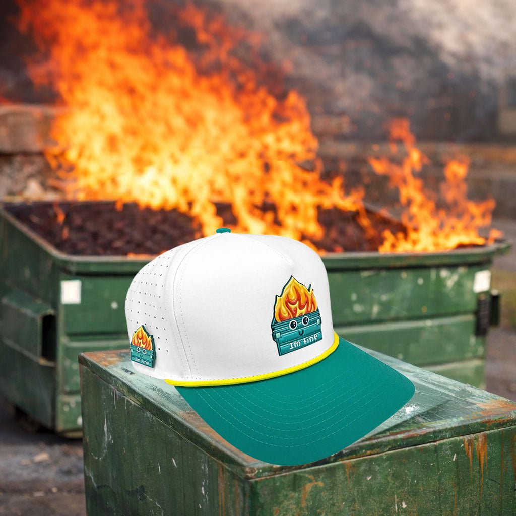 Dumpster Fire Golf Hat | Snapback Cap | Built - in Magnetic Ball Marker Holder + Marker Included | Adjustable | Trash Waste White, Teal - Black Girl Golf