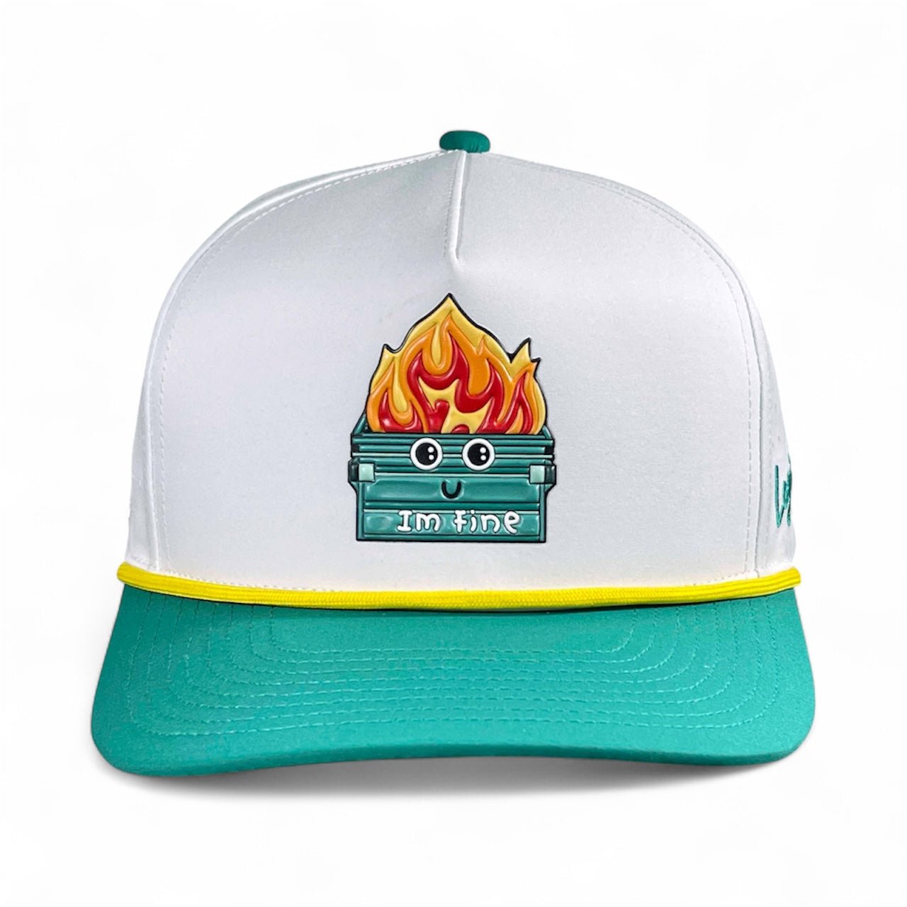 Dumpster Fire Golf Hat | Snapback Cap | Built - in Magnetic Ball Marker Holder + Marker Included | Adjustable | Trash Waste White, Teal - Black Girl Golf