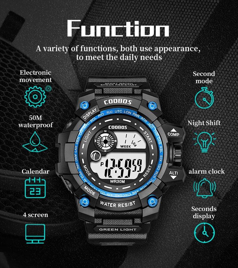 Fashion Luminous Children Watches For Boys Waterproof Electronic Silicone Strap Watch Fashion Sport Led Digital Wrist Watch Kids Sports Watch Waterproof Boys Multi-Function Digital Wristwatch - Black Girl Golf
