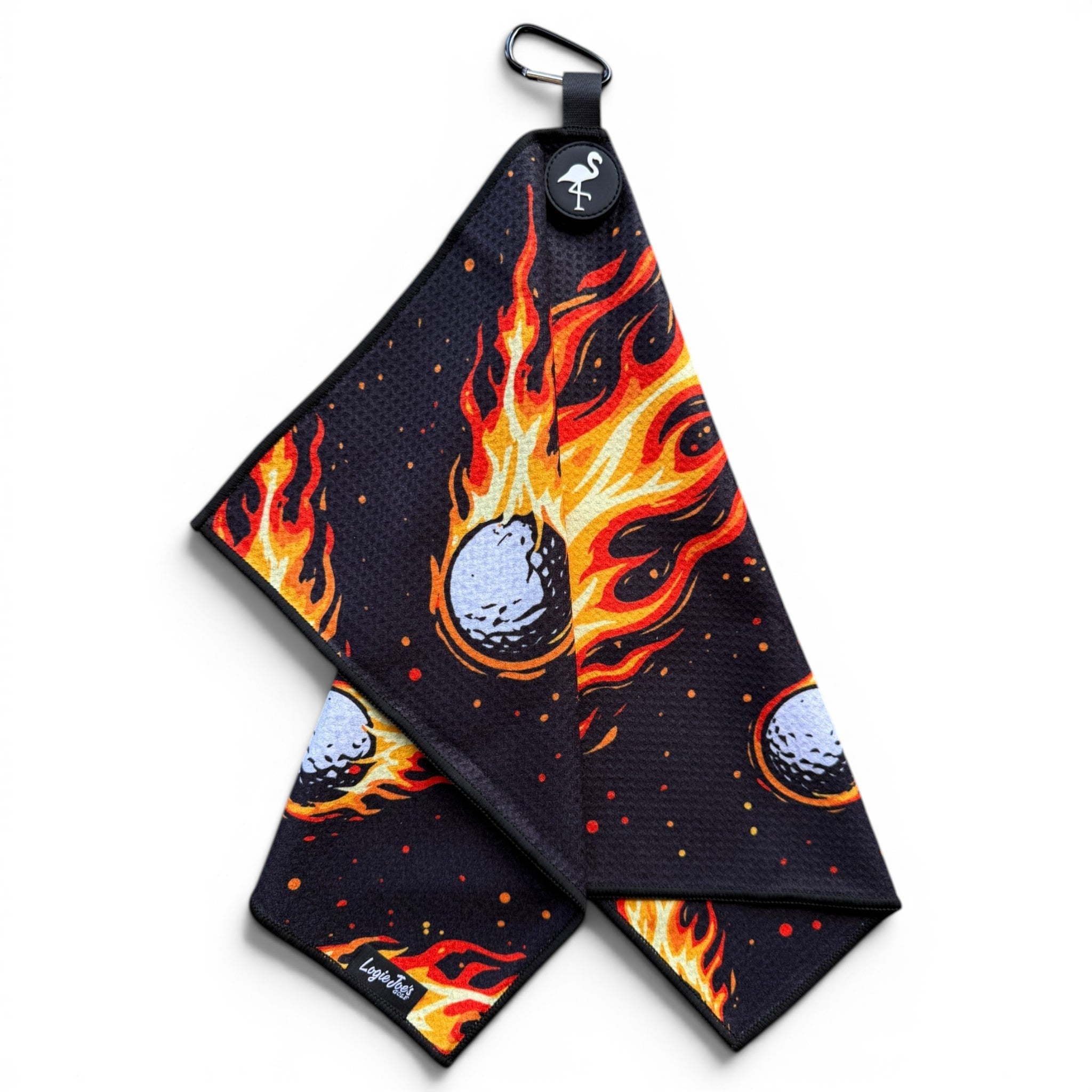 Fireball Drive Golf Towel | 24” x 16” Microfiber Towel | Magnetic Clip & Carabiner | Premium Golf Accessory - Black Girl Golf