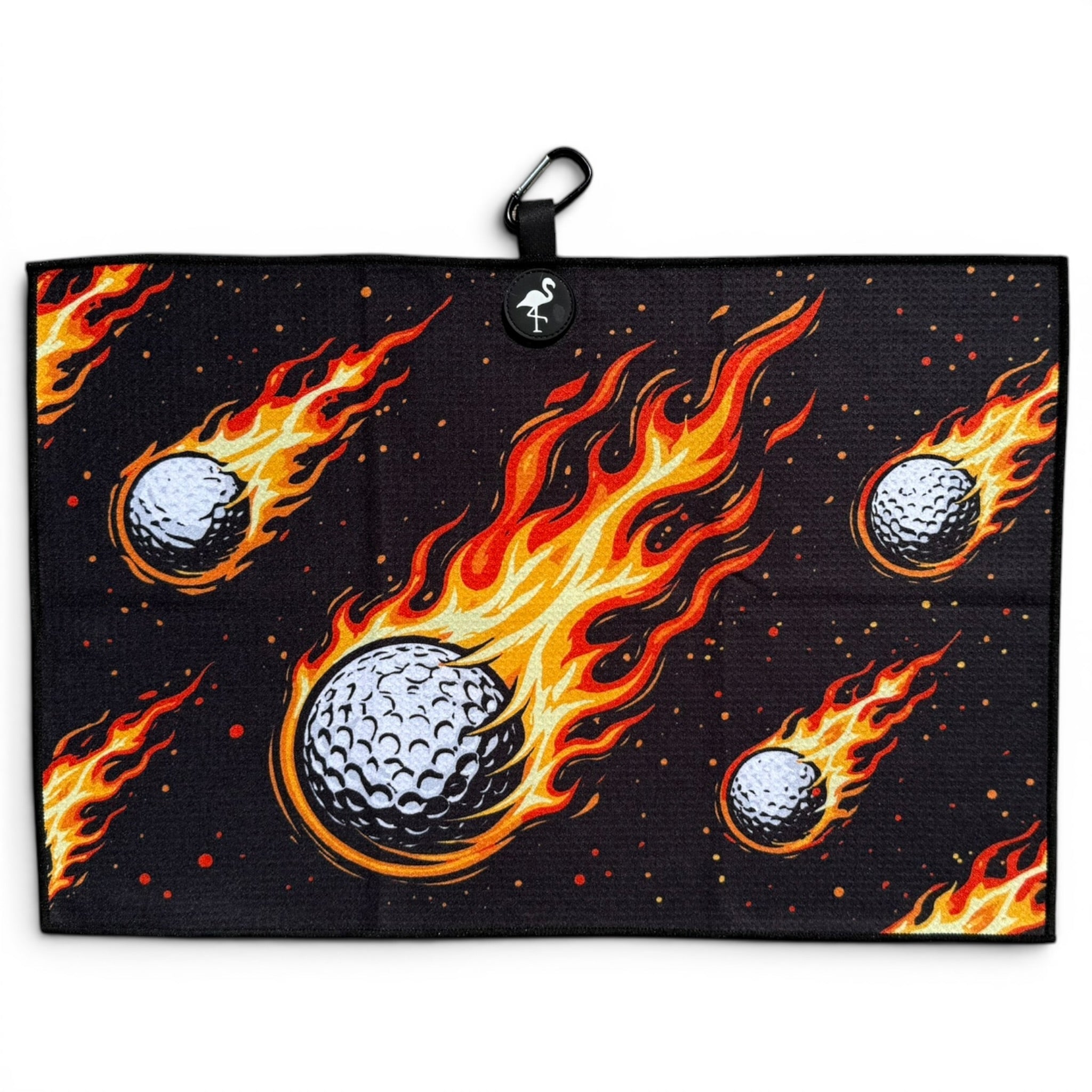 Fireball Drive Golf Towel | 24” x 16” Microfiber Towel | Magnetic Clip & Carabiner | Premium Golf Accessory - Black Girl Golf