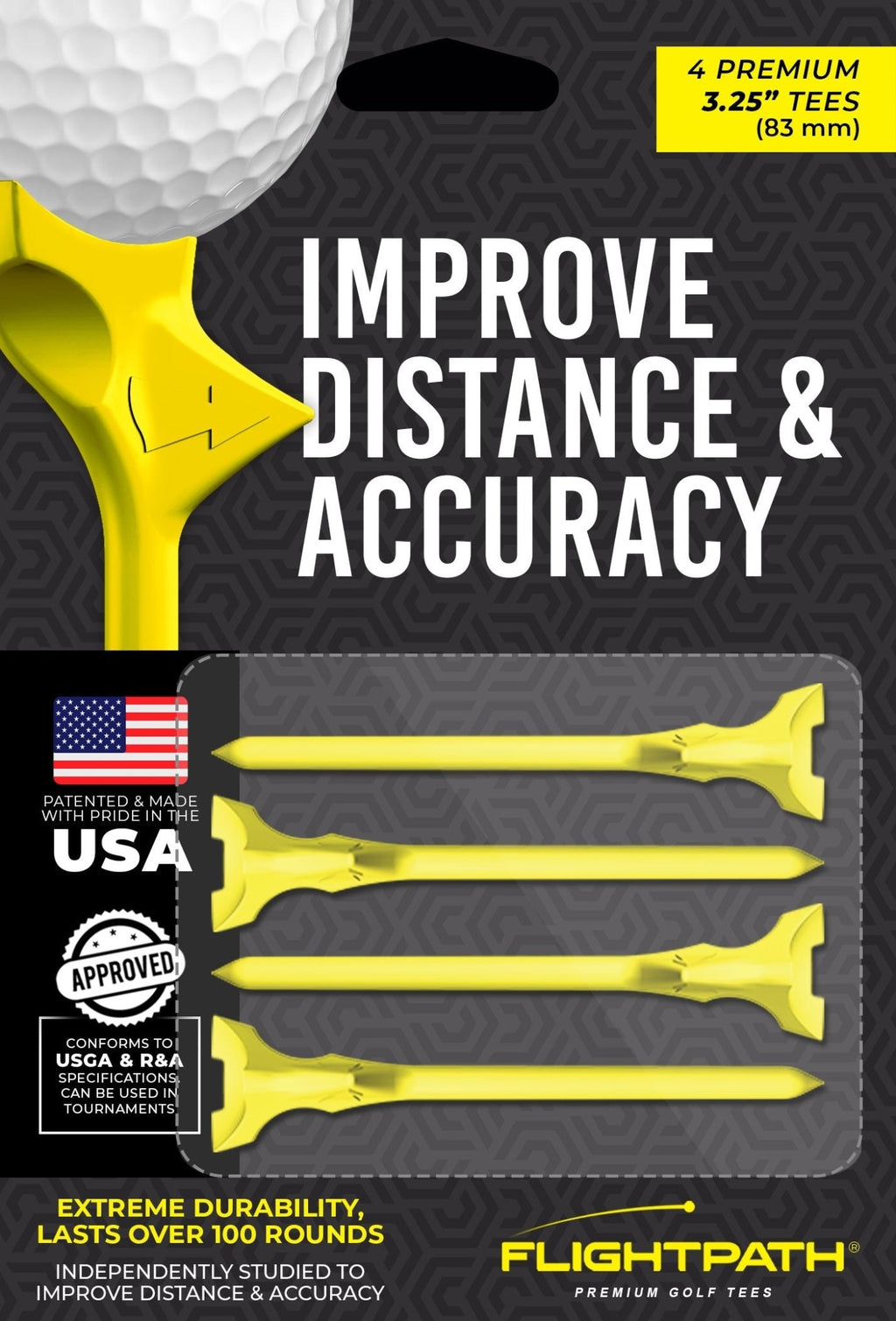 FlightPath Yellow Golf Tees Pack of 4 - Black Girl Golf