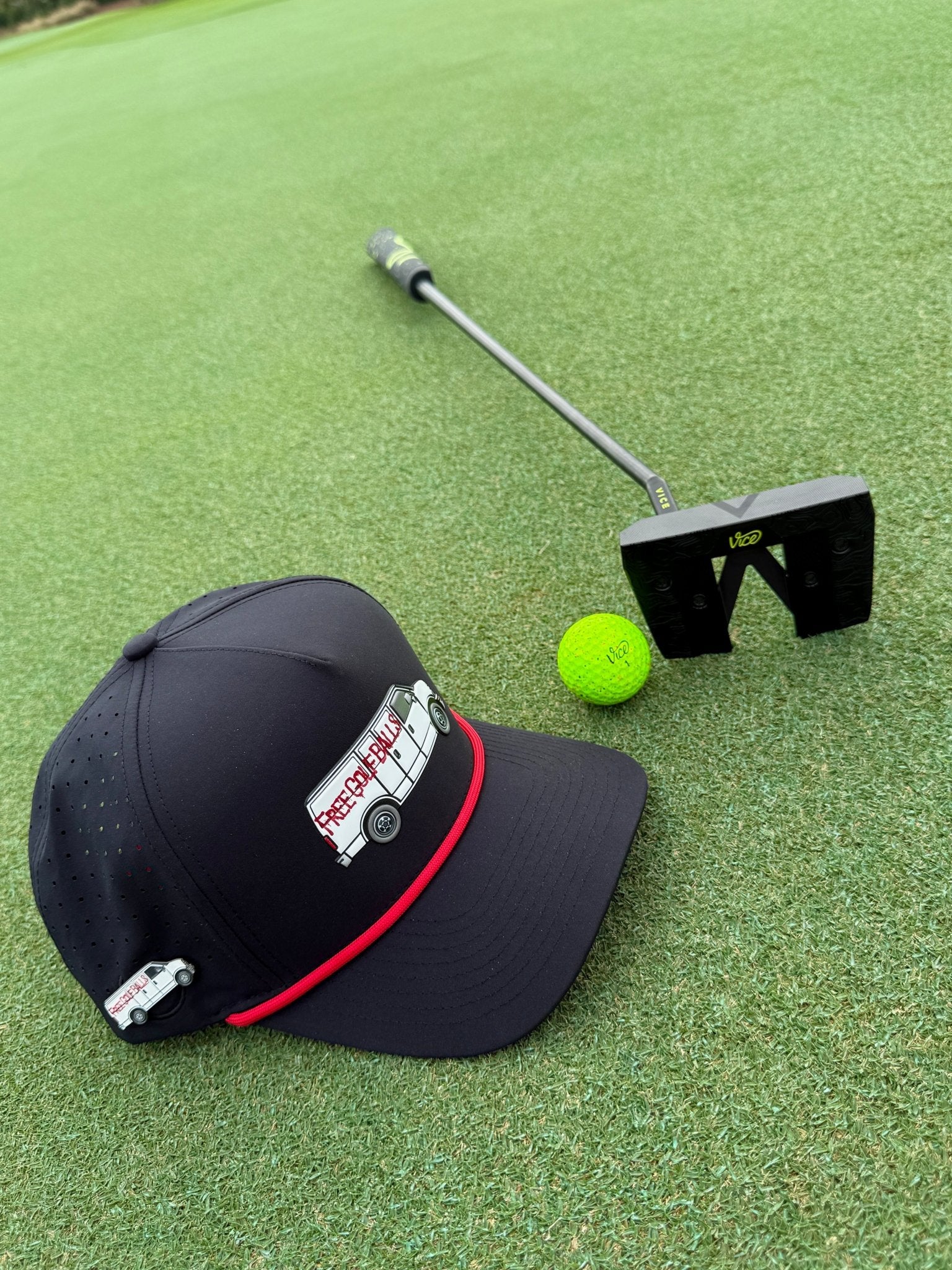 Free Golf Balls Van Golf Hat | Snapback Cap | Built - in Magnetic Ball Marker Holder + Marker Included | Free Golf Balls Van | Adjustable Black - Black Girl Golf