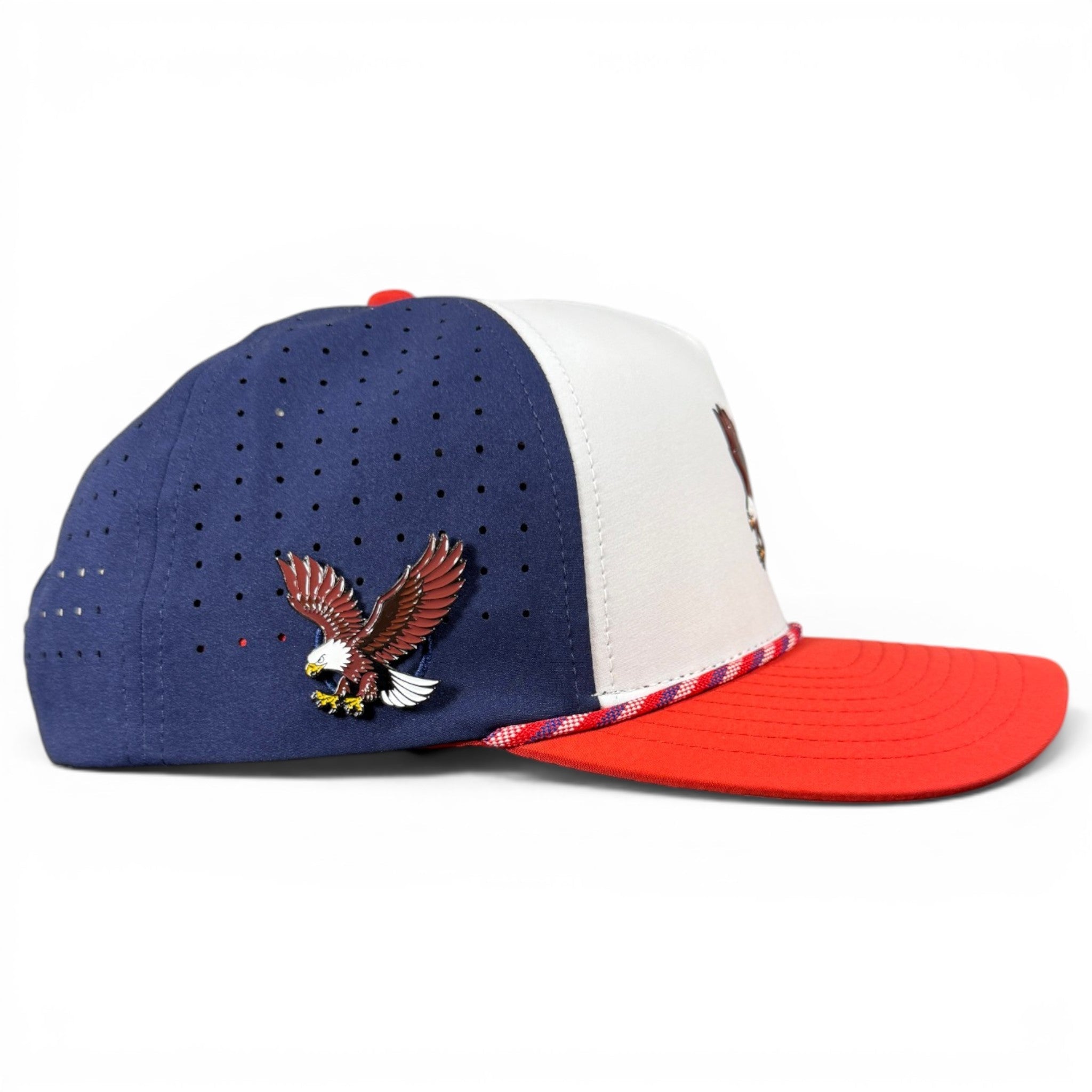 Freedom Flight Golf Hat | Snapback Cap | Built-in Magnetic Ball Marker Holder + Marker Included | Adjustable USA Eagle Red White Blue - Black Girl Golf