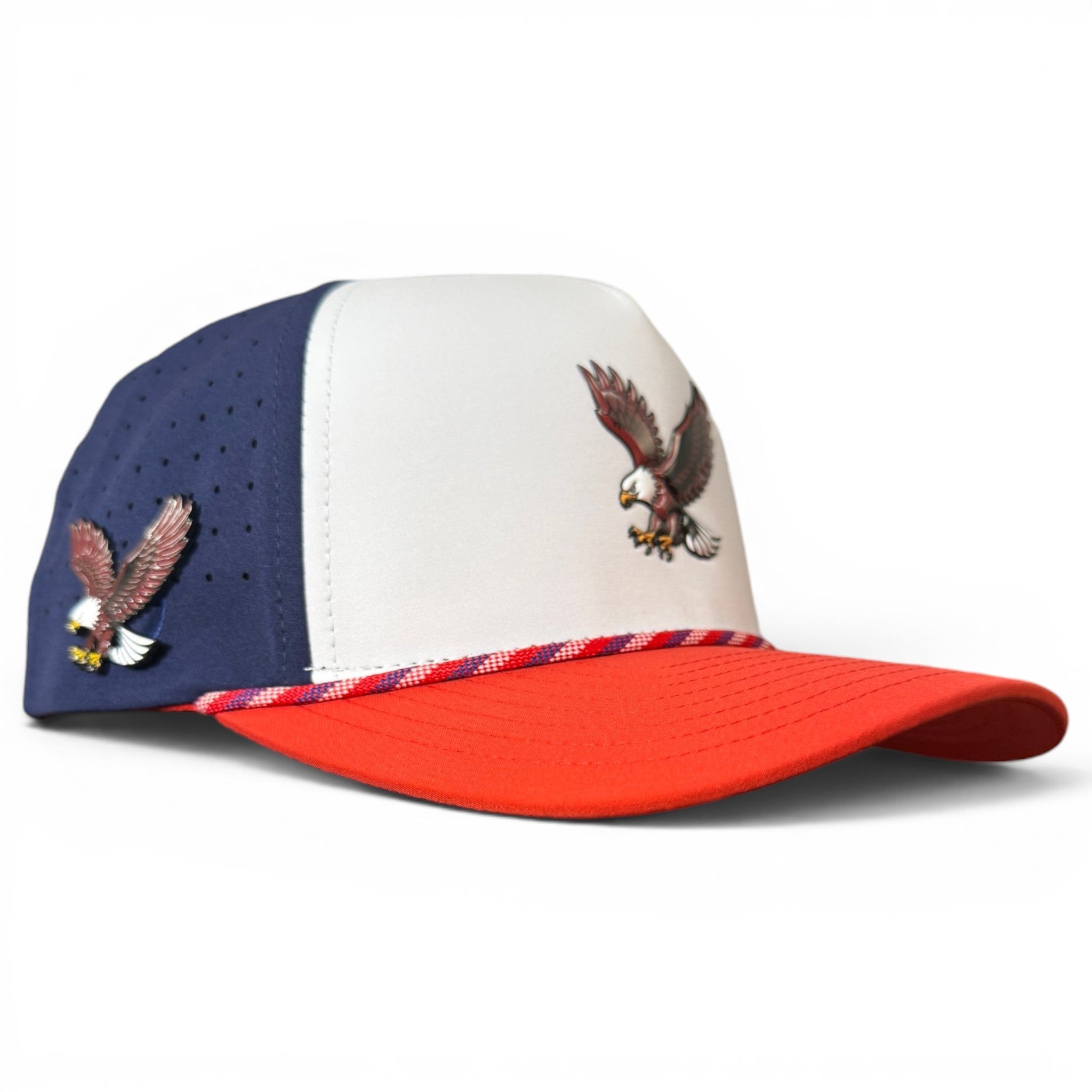 Freedom Flight Golf Hat | Snapback Cap | Built-in Magnetic Ball Marker Holder + Marker Included | Adjustable USA Eagle Red White Blue - Black Girl Golf