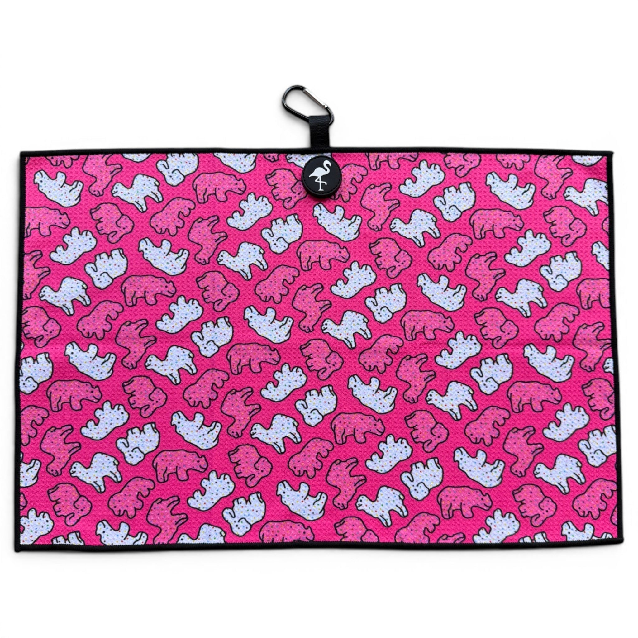 Frosted Animal Cookie Golf Towel | 24” x 16” Microfiber Towel | Magnetic Clip & Carabiner | Premium Golf Accessory - Black Girl Golf