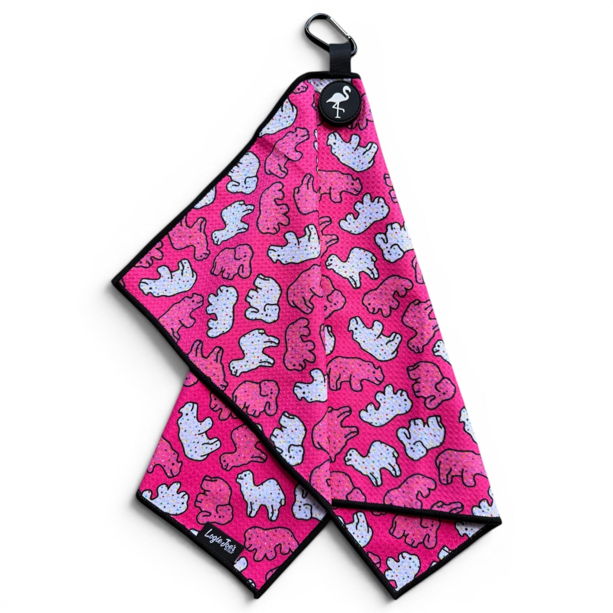 Frosted Animal Cookie Golf Towel | 24” x 16” Microfiber Towel | Magnetic Clip & Carabiner | Premium Golf Accessory - Black Girl Golf