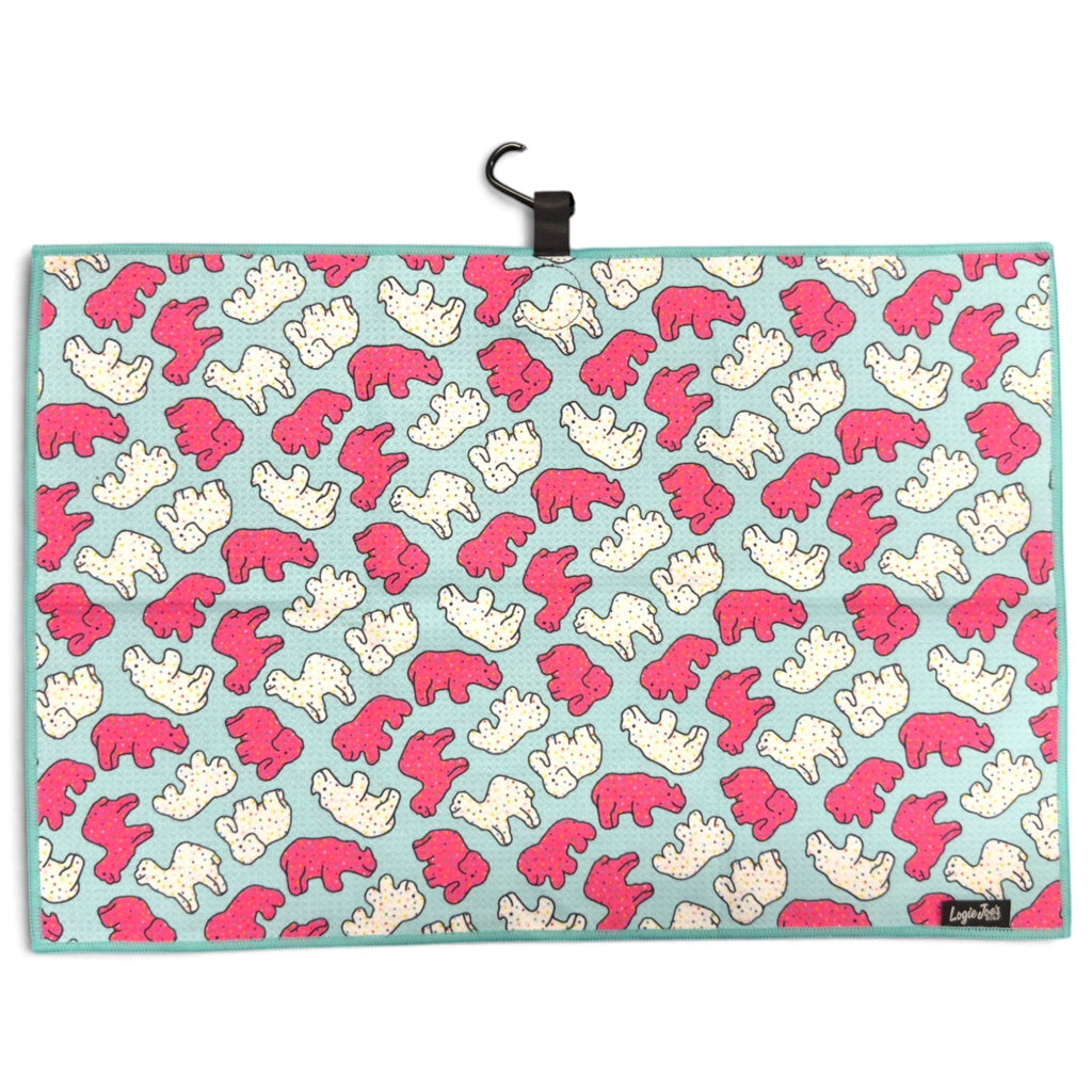 Frosted Animal Cookie Golf Towel | 24” x 16” Microfiber Towel | Magnetic Clip & Carabiner | Premium Golf Accessory - Black Girl Golf
