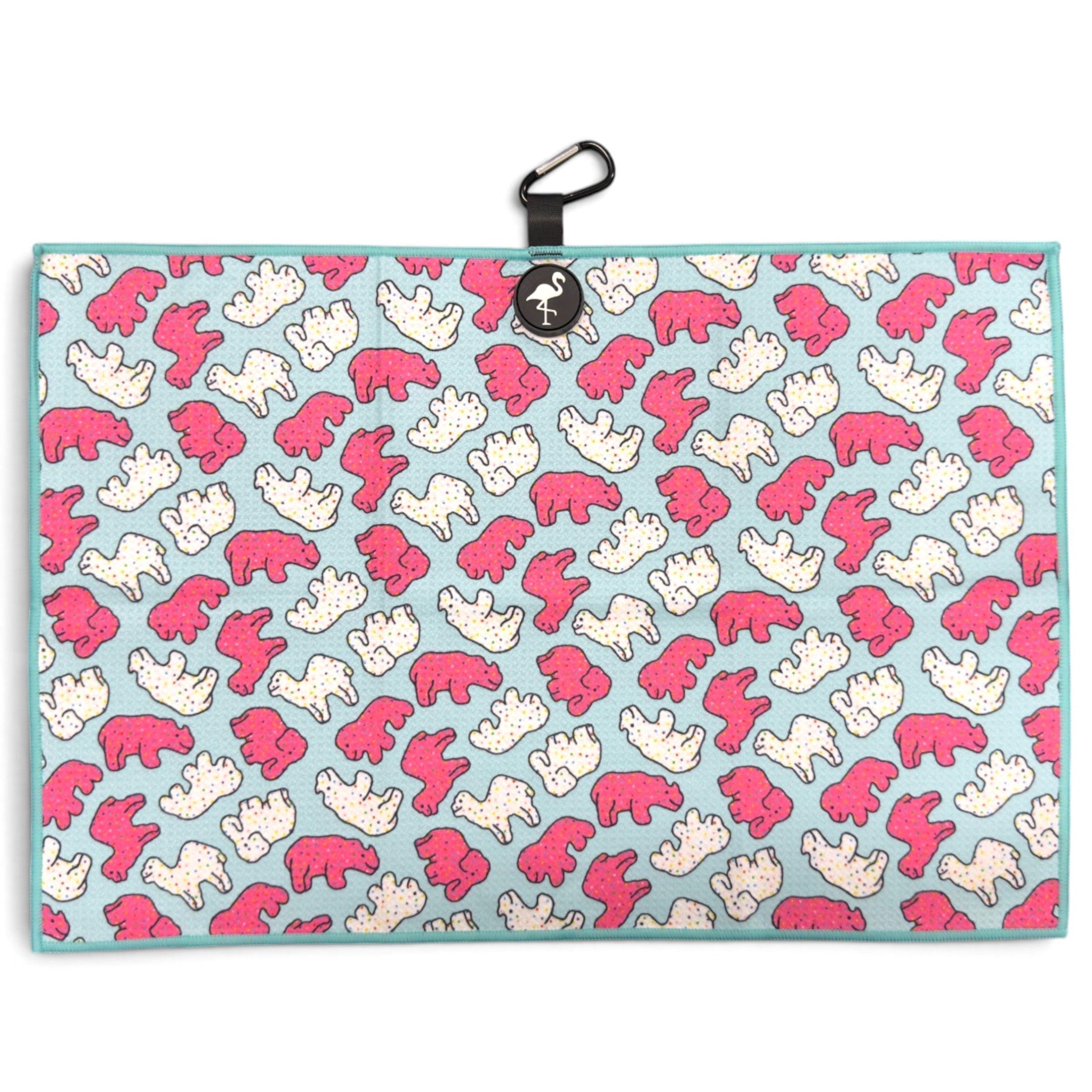 Frosted Animal Cookie Golf Towel | 24” x 16” Microfiber Towel | Magnetic Clip & Carabiner | Premium Golf Accessory - Black Girl Golf