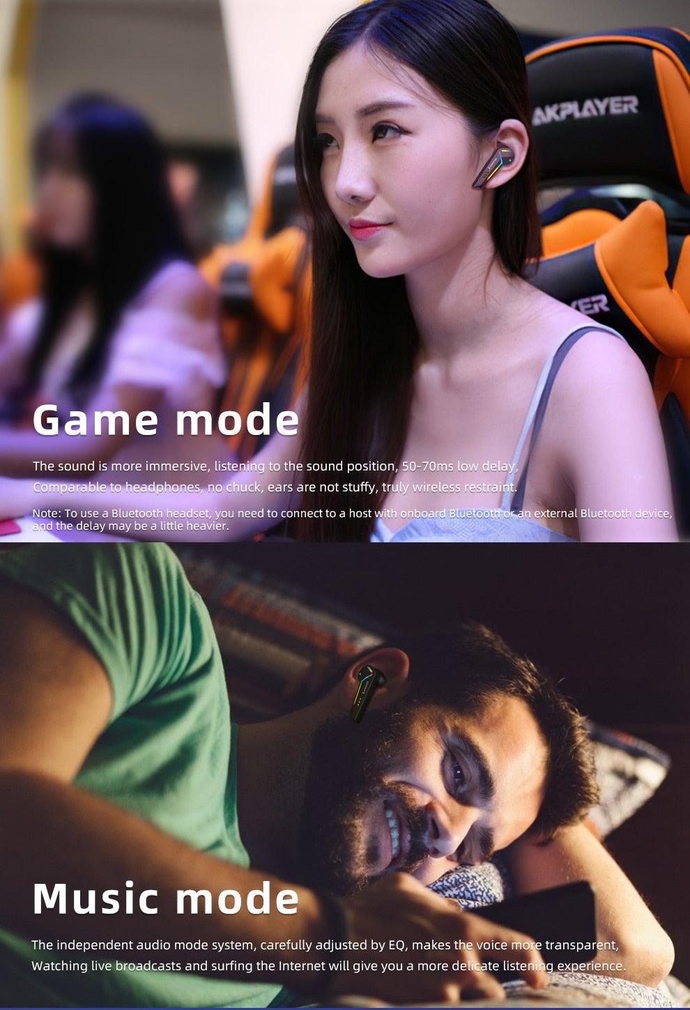 Gaming Headsets Wireless Earphones Low Latency Bluetooth Headphone Sports Noise Cancelling Earbuds With Mic Sports Headphones Wireless Bluetooth Headphones With Microphone 5H Playtime Wireless Running Earbuds - Black Girl Golf