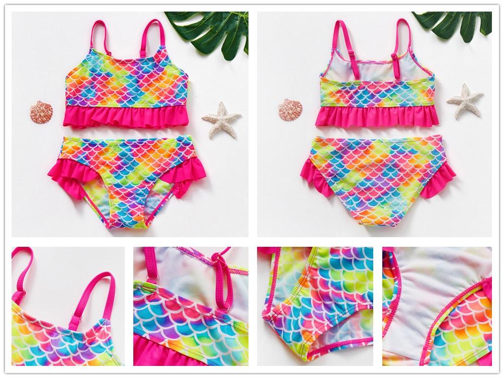 Girls Swimsuit High quality Girls swimwear Two pieces Kids Bikini Set Swimming Suit For Children Girls Swimsuit Flounce Bikini Set 2 Piece Swimwear Watermelon Ruffle Bathing Suits - Black Girl Golf