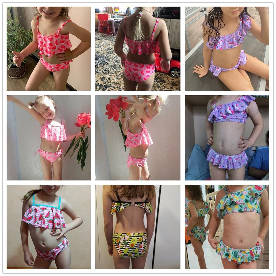 Girls Swimsuit High quality Girls swimwear Two pieces Kids Bikini Set Swimming Suit For Children Girls Swimsuit Flounce Bikini Set 2 Piece Swimwear Watermelon Ruffle Bathing Suits - Black Girl Golf