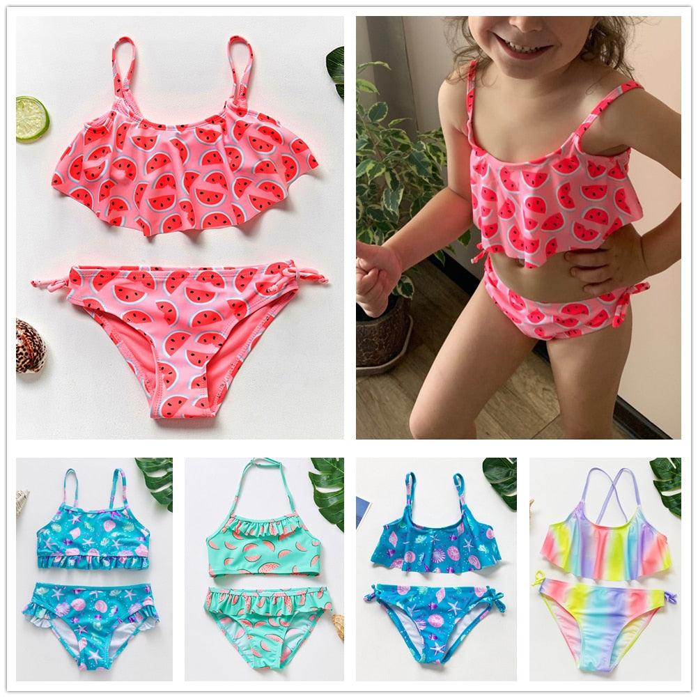 Girls Swimsuit High quality Girls swimwear Two pieces Kids Bikini Set Swimming Suit For Children Girls Swimsuit Flounce Bikini Set 2 Piece Swimwear Watermelon Ruffle Bathing Suits - Black Girl Golf