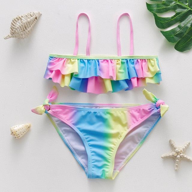 Girls Swimsuit High quality Girls swimwear Two pieces Kids Bikini Set Swimming Suit For Children Girls Swimsuit Flounce Bikini Set 2 Piece Swimwear Watermelon Ruffle Bathing Suits - Black Girl Golf
