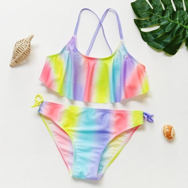 Girls Swimsuit High quality Girls swimwear Two pieces Kids Bikini Set Swimming Suit For Children Girls Swimsuit Flounce Bikini Set 2 Piece Swimwear Watermelon Ruffle Bathing Suits - Black Girl Golf