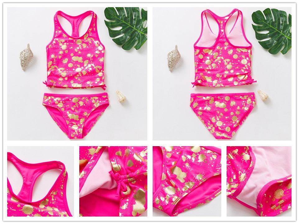 Girls Swimsuit High quality Girls swimwear Two pieces Kids Bikini Set Swimming Suit For Children Girls Swimsuit Flounce Bikini Set 2 Piece Swimwear Watermelon Ruffle Bathing Suits - Black Girl Golf