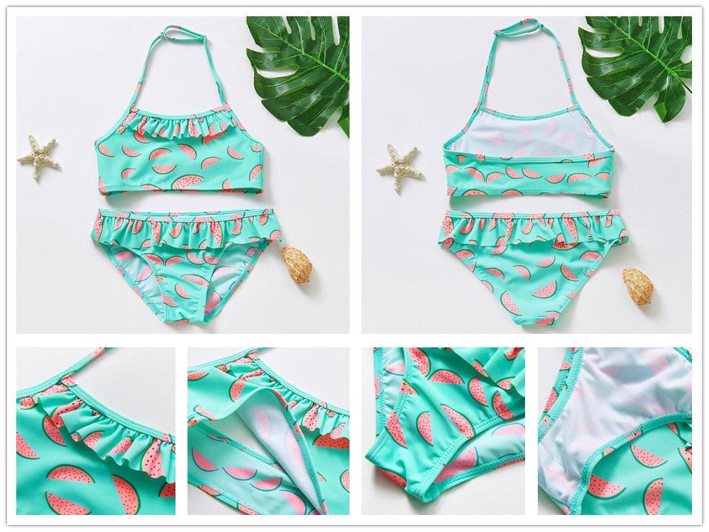 Girls Swimsuit High quality Girls swimwear Two pieces Kids Bikini Set Swimming Suit For Children Girls Swimsuit Flounce Bikini Set 2 Piece Swimwear Watermelon Ruffle Bathing Suits - Black Girl Golf