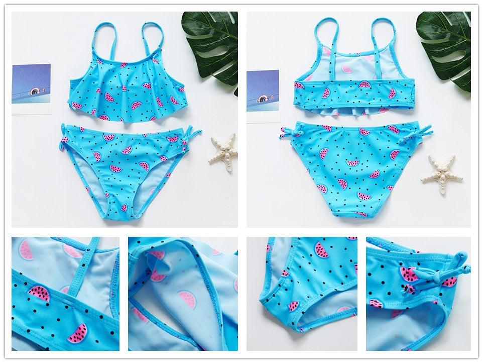 Girls Swimsuit High quality Girls swimwear Two pieces Kids Bikini Set Swimming Suit For Children Girls Swimsuit Flounce Bikini Set 2 Piece Swimwear Watermelon Ruffle Bathing Suits - Black Girl Golf