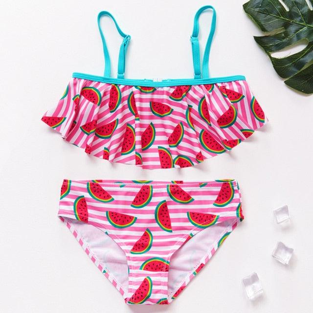 Girls Swimsuit High quality Girls swimwear Two pieces Kids Bikini Set Swimming Suit For Children Girls Swimsuit Flounce Bikini Set 2 Piece Swimwear Watermelon Ruffle Bathing Suits - Black Girl Golf