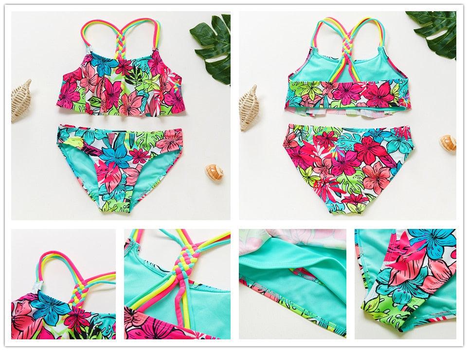 Girls Swimsuit High quality Girls swimwear Two pieces Kids Bikini Set Swimming Suit For Children Girls Swimsuit Flounce Bikini Set 2 Piece Swimwear Watermelon Ruffle Bathing Suits - Black Girl Golf
