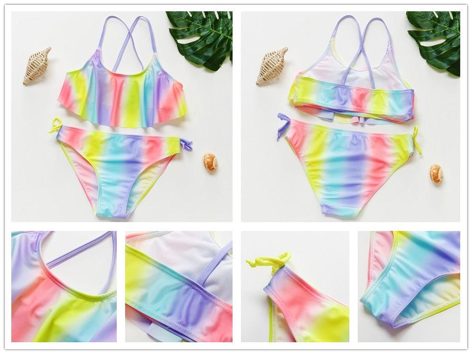 Girls Swimsuit High quality Girls swimwear Two pieces Kids Bikini Set Swimming Suit For Children Girls Swimsuit Flounce Bikini Set 2 Piece Swimwear Watermelon Ruffle Bathing Suits - Black Girl Golf