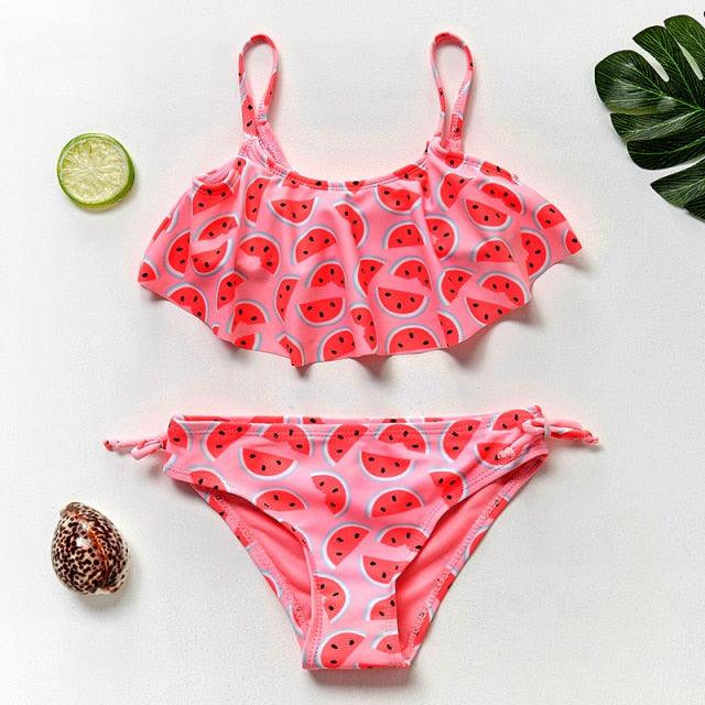 Girls Swimsuit High quality Girls swimwear Two pieces Kids Bikini Set Swimming Suit For Children Girls Swimsuit Flounce Bikini Set 2 Piece Swimwear Watermelon Ruffle Bathing Suits - Black Girl Golf