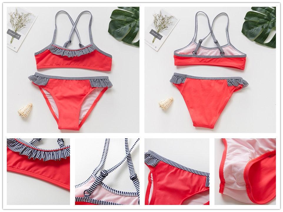 Girls Swimsuit High quality Girls swimwear Two pieces Kids Bikini Set Swimming Suit For Children Girls Swimsuit Flounce Bikini Set 2 Piece Swimwear Watermelon Ruffle Bathing Suits - Black Girl Golf