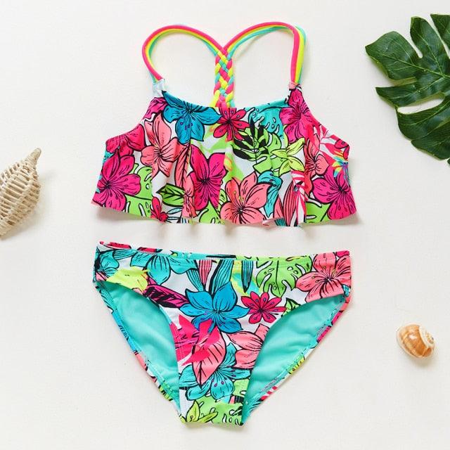 Girls Swimsuit High quality Girls swimwear Two pieces Kids Bikini Set Swimming Suit For Children Girls Swimsuit Flounce Bikini Set 2 Piece Swimwear Watermelon Ruffle Bathing Suits - Black Girl Golf