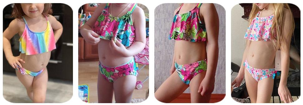 Girls Swimsuit High quality Girls swimwear Two pieces Kids Bikini Set Swimming Suit For Children Girls Swimsuit Flounce Bikini Set 2 Piece Swimwear Watermelon Ruffle Bathing Suits - Black Girl Golf