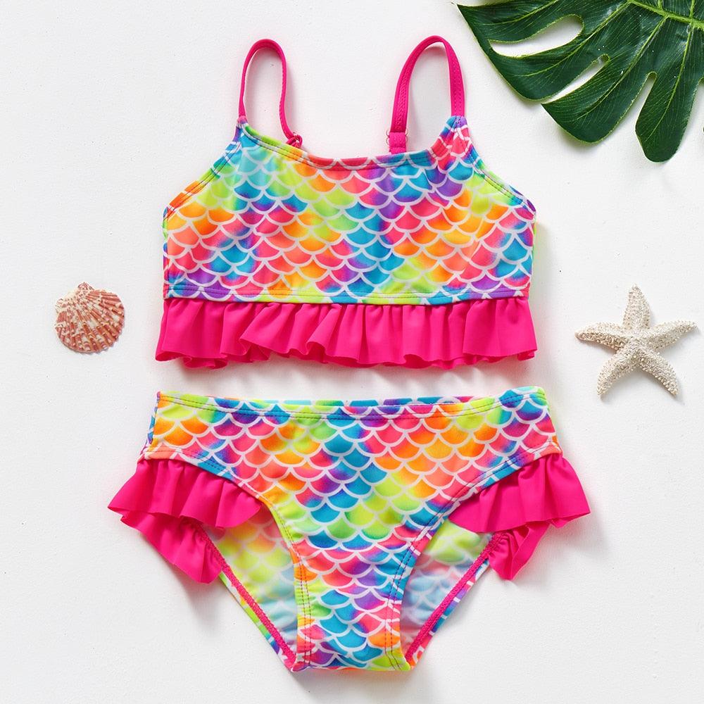 Girls Swimsuit High quality Girls swimwear Two pieces Kids Bikini Set Swimming Suit For Children Girls Swimsuit Flounce Bikini Set 2 Piece Swimwear Watermelon Ruffle Bathing Suits - Black Girl Golf