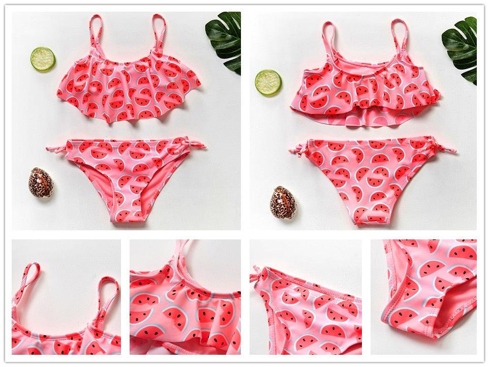 Girls Swimsuit High quality Girls swimwear Two pieces Kids Bikini Set Swimming Suit For Children Girls Swimsuit Flounce Bikini Set 2 Piece Swimwear Watermelon Ruffle Bathing Suits - Black Girl Golf