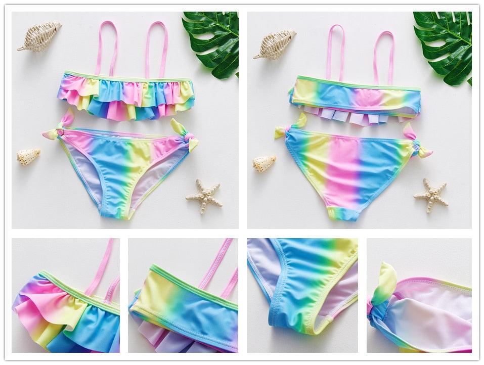 Girls Swimsuit High quality Girls swimwear Two pieces Kids Bikini Set Swimming Suit For Children Girls Swimsuit Flounce Bikini Set 2 Piece Swimwear Watermelon Ruffle Bathing Suits - Black Girl Golf