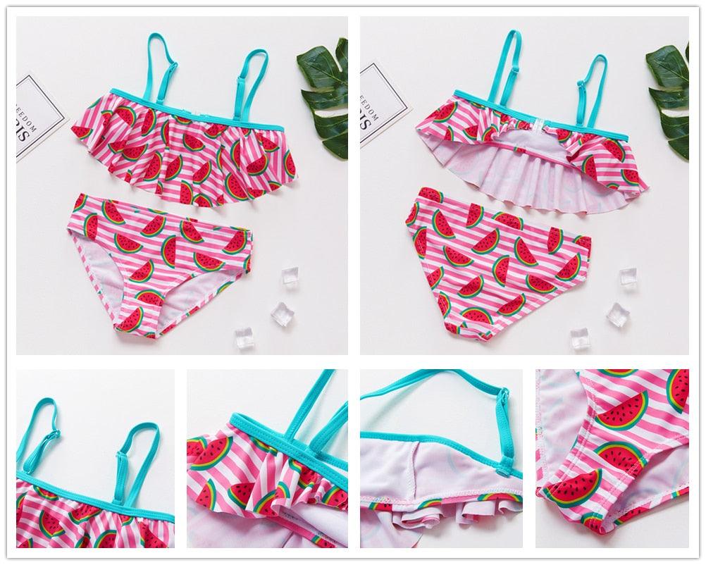 Girls Swimsuit High quality Girls swimwear Two pieces Kids Bikini Set Swimming Suit For Children Girls Swimsuit Flounce Bikini Set 2 Piece Swimwear Watermelon Ruffle Bathing Suits - Black Girl Golf