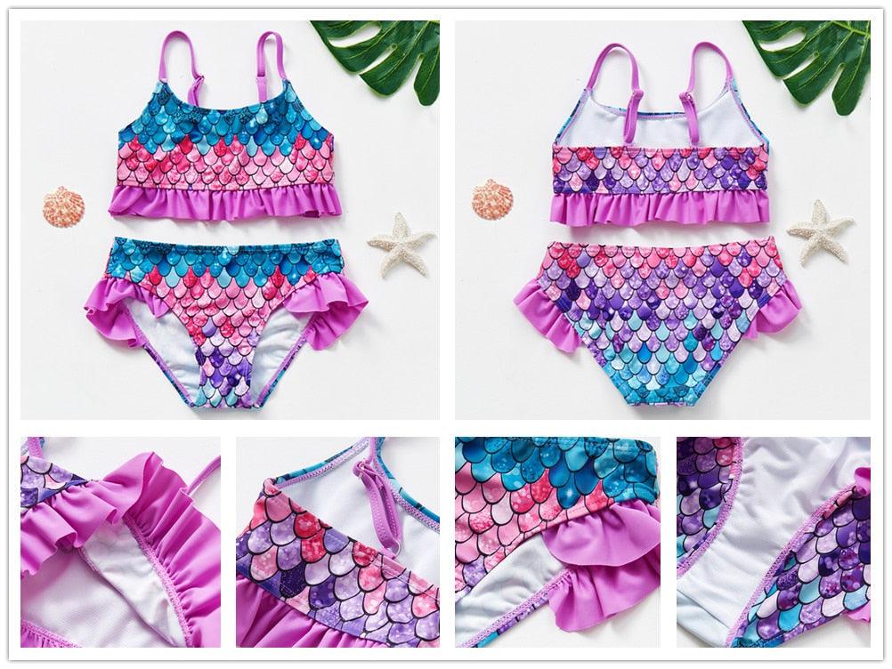Girls Swimsuit Kids Swimwear Cute Print Kids Bikini Sets Girls Swimsuits Two Piece Bathing Suit Sets 3D Printed Swimwear Ruffle Style Children Swimwear Kids Beach Wear 2-16 Year - Black Girl Golf