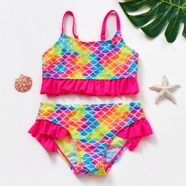 Girls Swimsuit Kids Swimwear Cute Print Kids Bikini Sets Girls Swimsuits Two Piece Bathing Suit Sets 3D Printed Swimwear Ruffle Style Children Swimwear Kids Beach Wear 2-16 Year - Black Girl Golf
