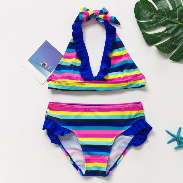 Girls Swimsuit Kids Swimwear Cute Print Kids Bikini Sets Girls Swimsuits Two Piece Bathing Suit Sets 3D Printed Swimwear Ruffle Style Children Swimwear Kids Beach Wear 2-16 Year - Black Girl Golf
