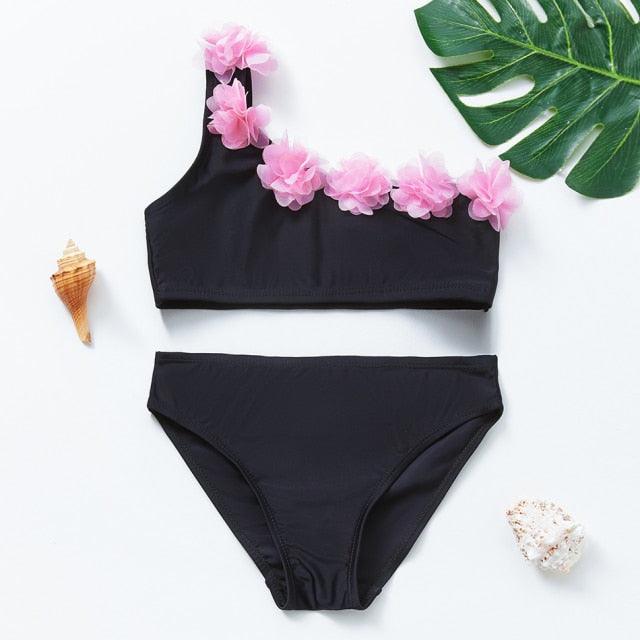 Girls Swimsuit Kids Swimwear Cute Print Kids Bikini Sets Girls Swimsuits Two Piece Bathing Suit Sets 3D Printed Swimwear Ruffle Style Children Swimwear Kids Beach Wear 2-16 Year - Black Girl Golf