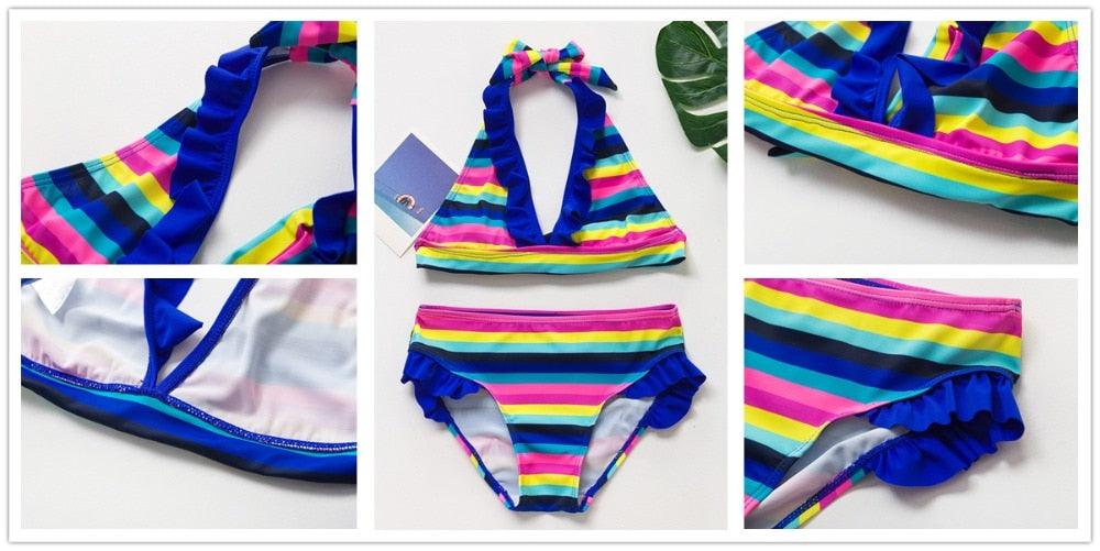 Girls Swimsuit Kids Swimwear Cute Print Kids Bikini Sets Girls Swimsuits Two Piece Bathing Suit Sets 3D Printed Swimwear Ruffle Style Children Swimwear Kids Beach Wear 2-16 Year - Black Girl Golf