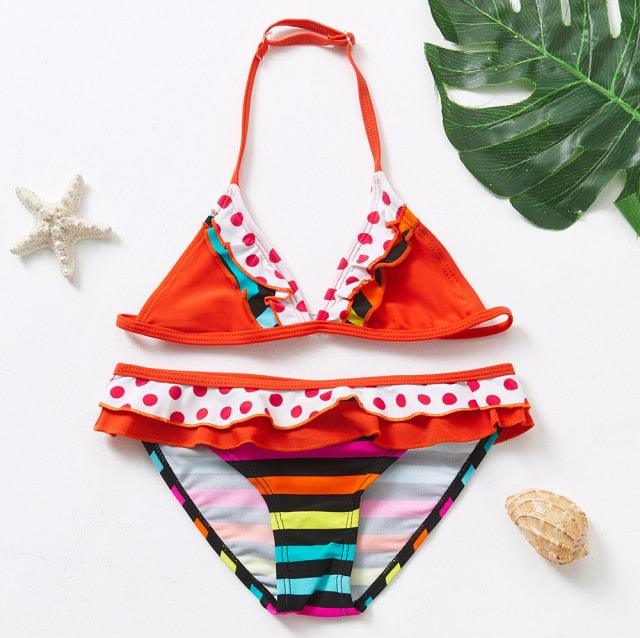 Girls Swimsuit Kids Swimwear Cute Print Kids Bikini Sets Girls Swimsuits Two Piece Bathing Suit Sets 3D Printed Swimwear Ruffle Style Children Swimwear Kids Beach Wear 2-16 Year - Black Girl Golf