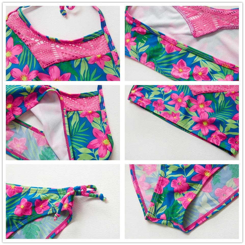 Girls Swimsuit Kids Swimwear Cute Print Kids Bikini Sets Girls Swimsuits Two Piece Bathing Suit Sets 3D Printed Swimwear Ruffle Style Children Swimwear Kids Beach Wear 2-16 Year - Black Girl Golf